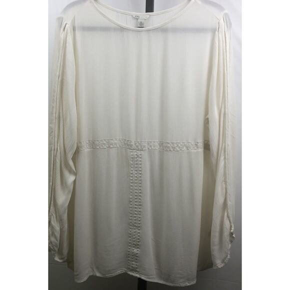 Cato Blouse Women XL Ivory Empire Embroidered Top Open Design on Sleeve Boho - Picture 1 of 12